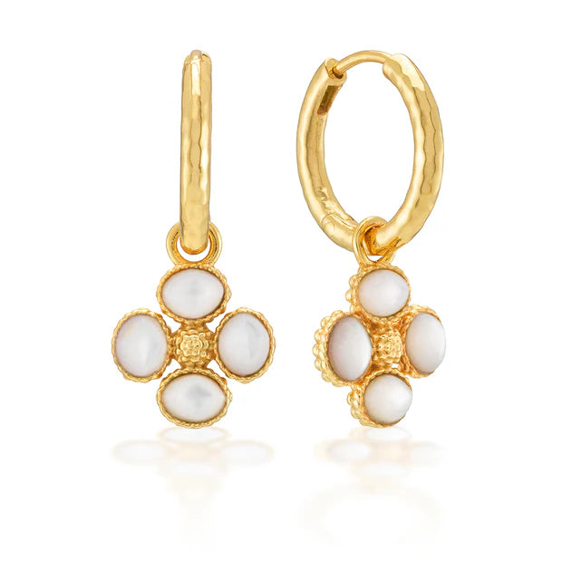 Berry Clover Hoop Earrings with Double Sided Mother of Pearl Charm