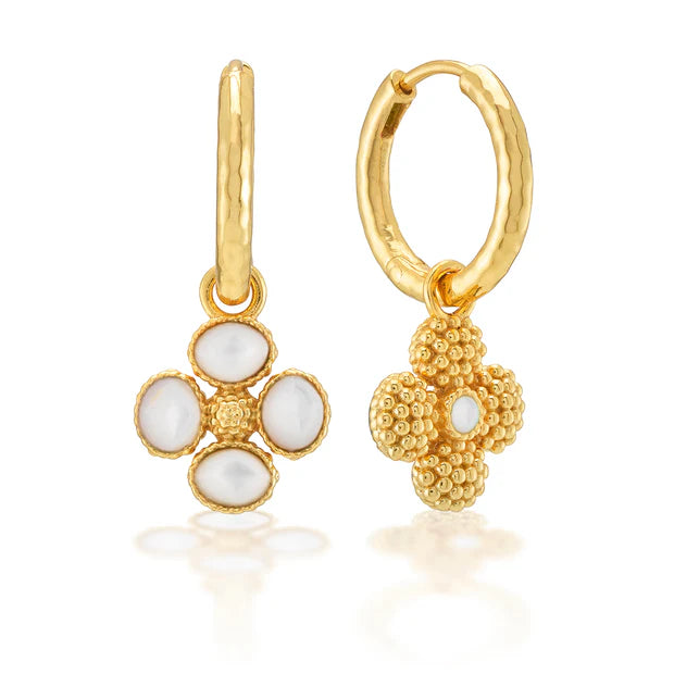 Berry Clover Hoop Earrings with Double Sided Mother of Pearl Charm