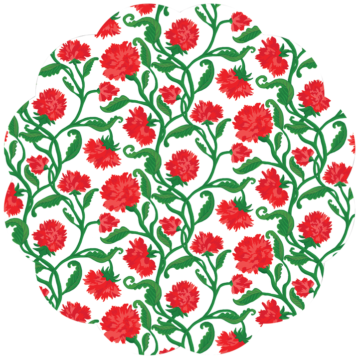 Red Carnation Scalloped Paper Placemats | Set of 24