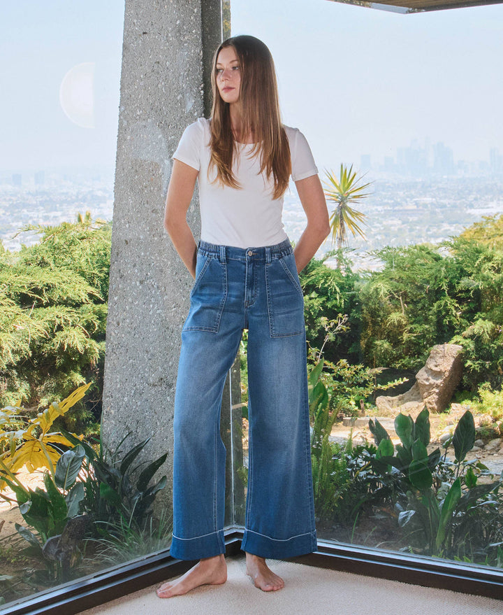 VERVET by FLYING MONKEY - HIGH RISE DOUBLE CUFFED BAGGY WIDE JEANS V3589