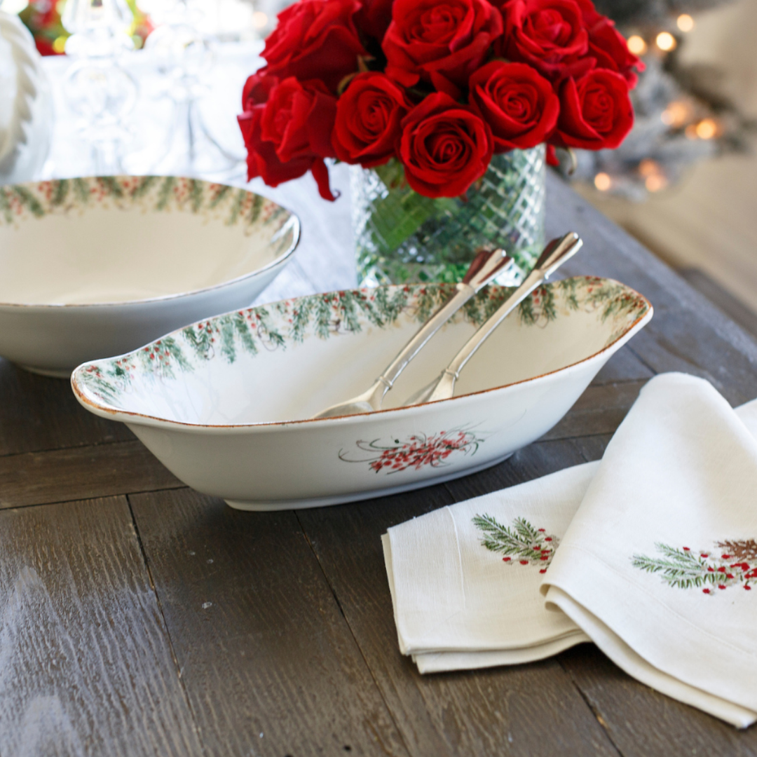 Arte Italica &amp; Crown Linen Designs - Natale Oval Serving Bowl