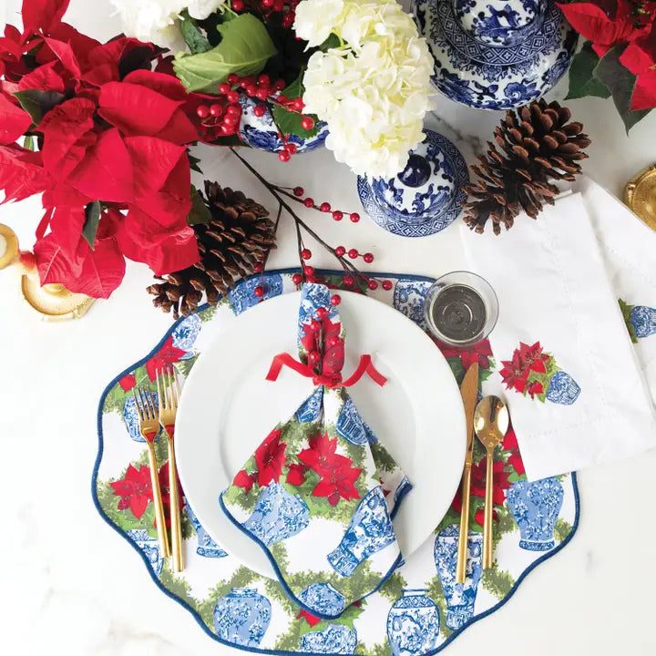 Scallop Dinner Napkin - Poinsettia