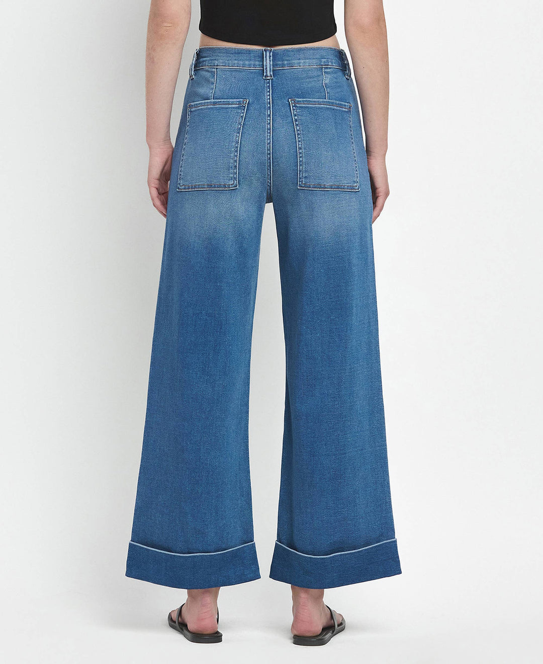 VERVET by FLYING MONKEY - HIGH RISE DOUBLE CUFFED BAGGY WIDE JEANS V3589