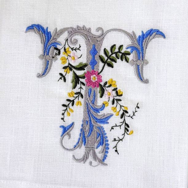 Arte Italica & Crown Linen Designs - Heritage Floral Monogram Linen Towel - New