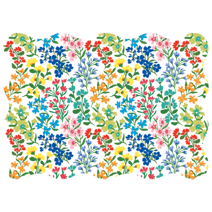 Floral Bloom Scalloped Rectangle Paper Placemats | Set of 24