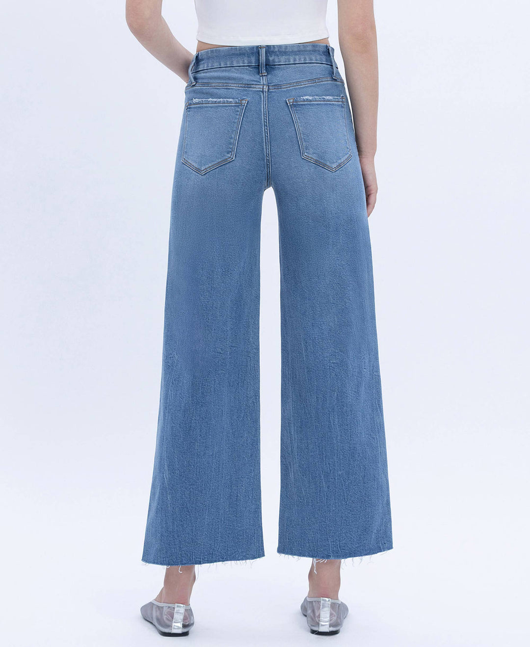VERVET by FLYING MONKEY - HIGH RISE COMFORT WAISTBAND CROP WIDE JEANS T6947
