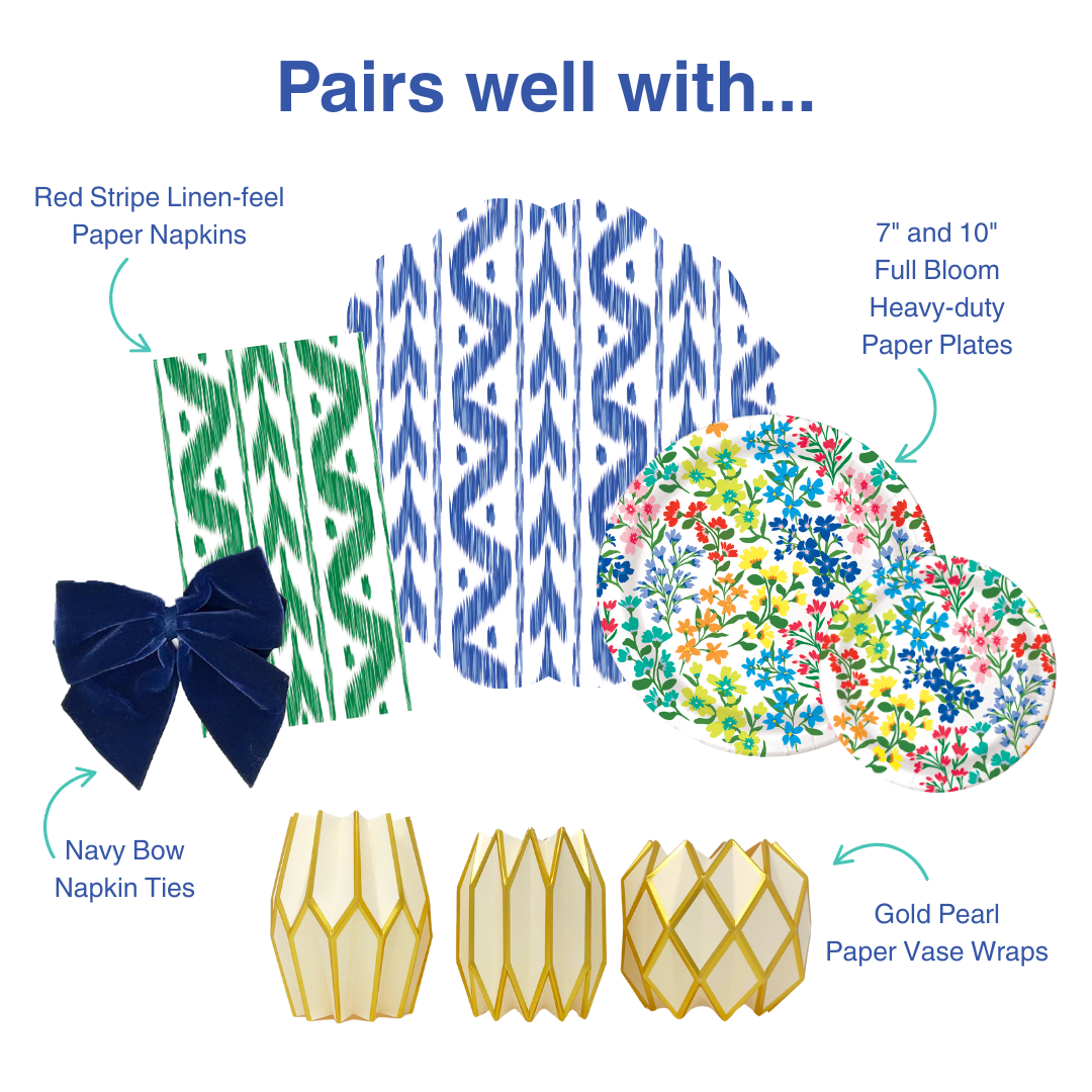 Blue Ikat Scalloped Paper Placemats | Set of 24