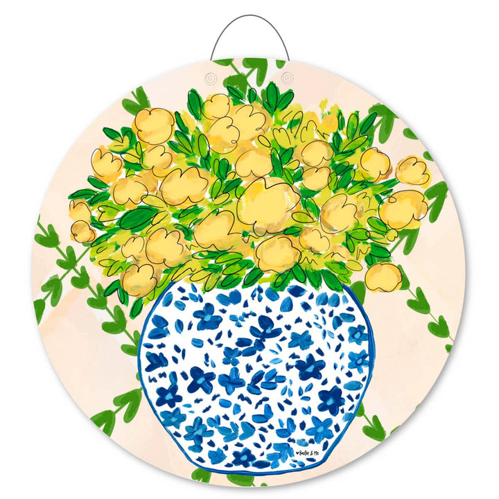 Baxter & Me - Yellow Floral in Blue Willow Door Hanger