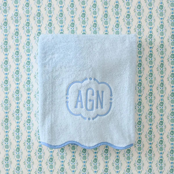 Solid Light Blue Scalloped Edge Bath Towel