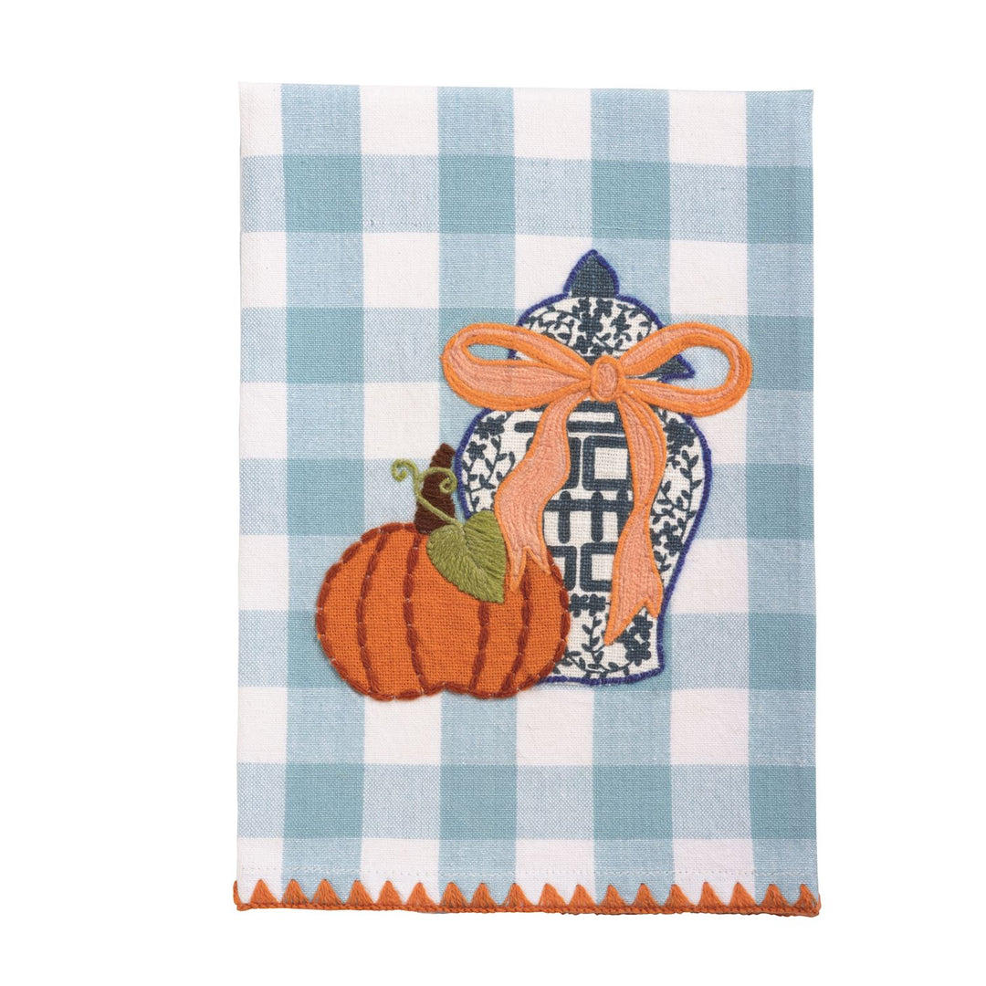 Gingham Pumpkin Appliqué Topiary Towel