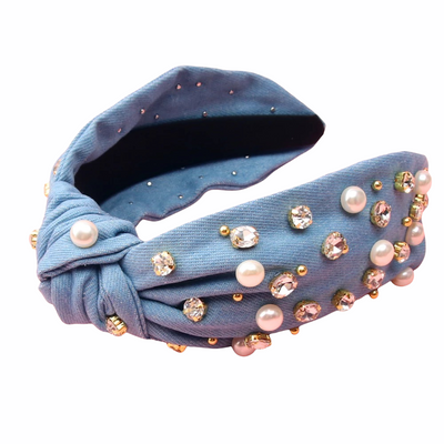 Chambray w/ Pearls & Crystals Headband