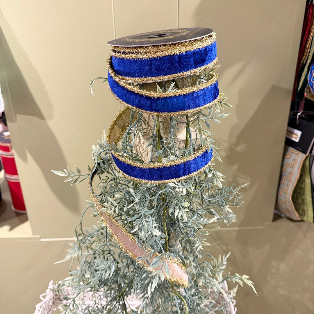 JME Velvet Metallic Dupion DBL Fused Tinsel Edge Blue