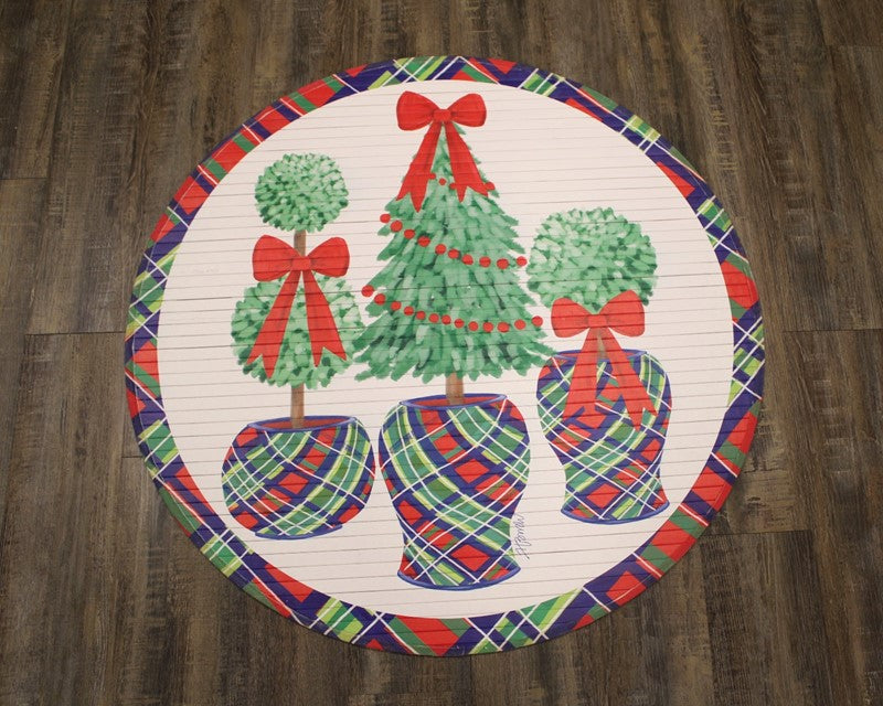 Bamboo Mat Topiaries in Plaid Pots - Haley Bush
