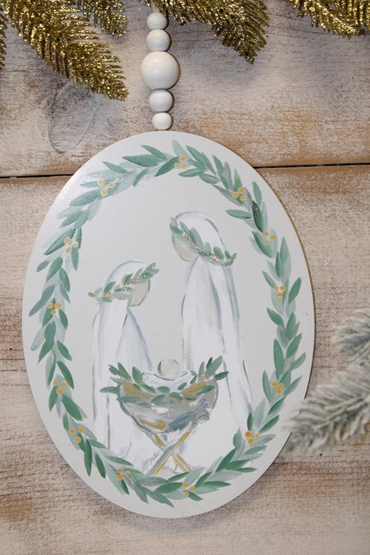 Oval Holy Family Wreath Decor - Glitter Accents