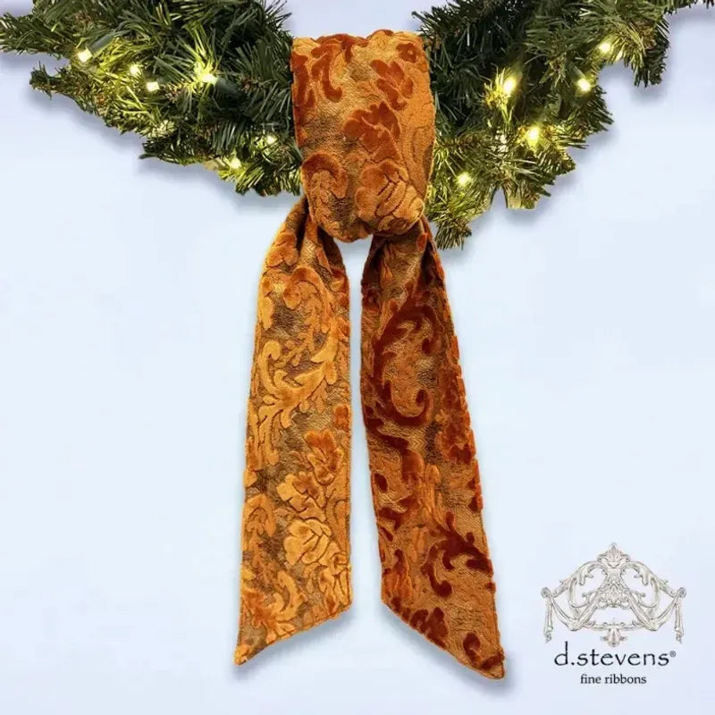 Jacquard Acanthus Leaves Wreath Sash - Persimmon