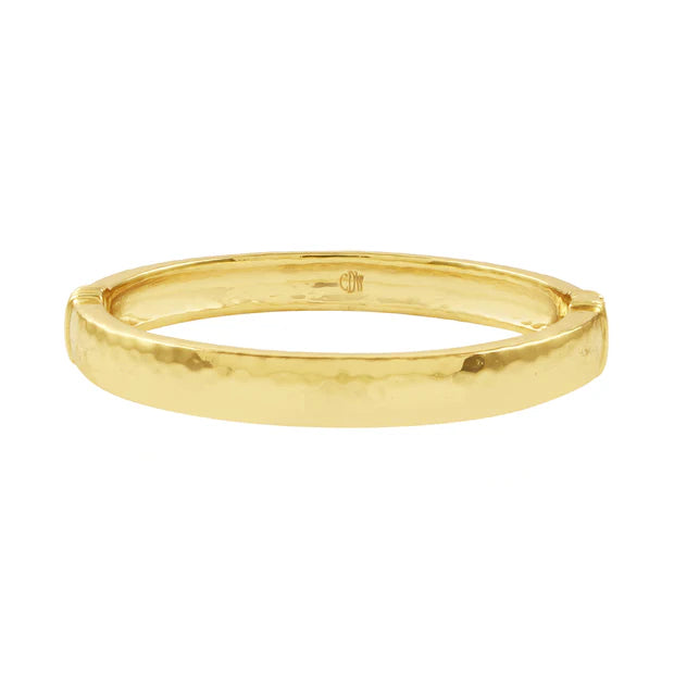 Cleopatra Oval Hinged Bangle in Hammered Gold