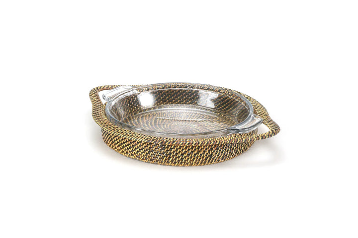 Pie Plate Rattan Holder with Anchor Glass