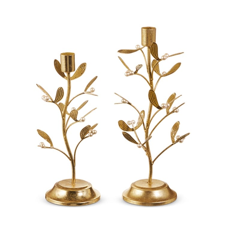 12 Gold Mistletoe Candlesticks
