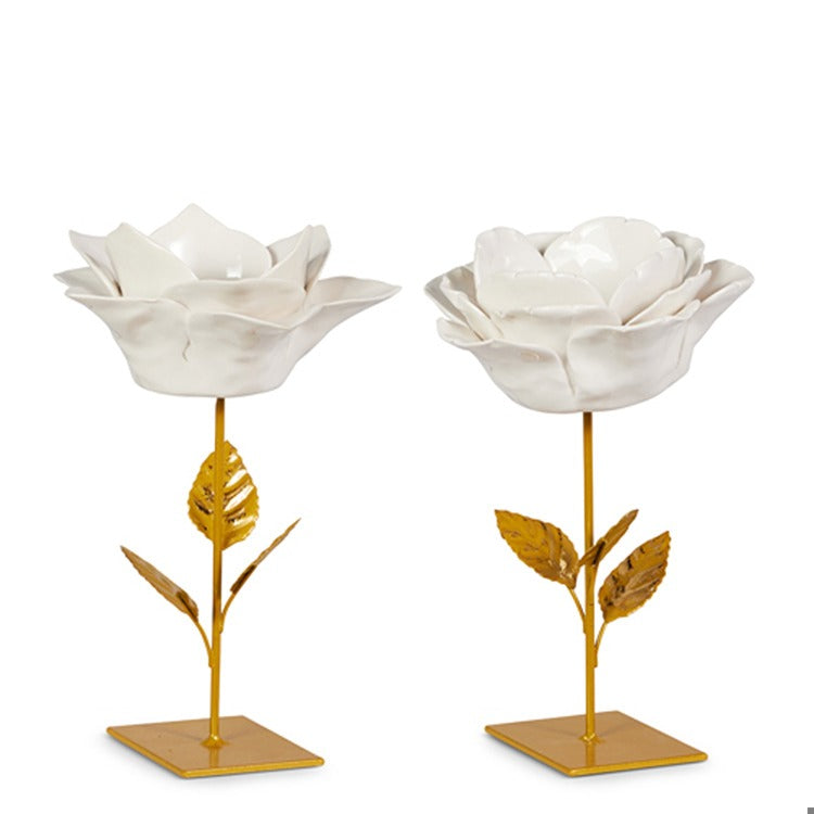 8 White and Gold Flower Candle Holder