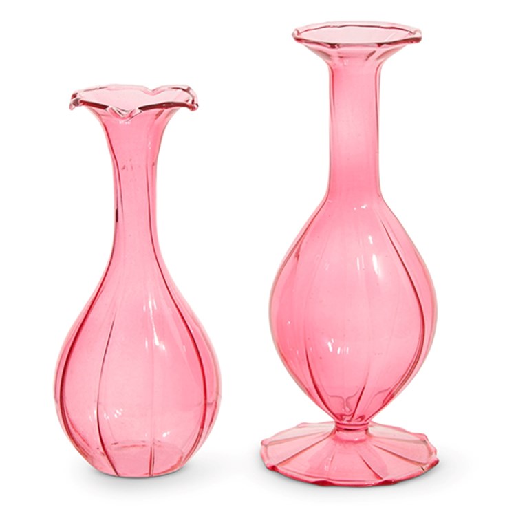 7 Pink Fluted Bud Vases