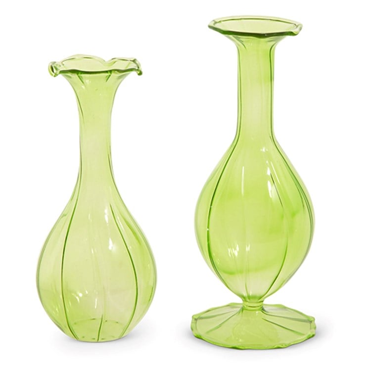 7 Green Fluted Bud Vase