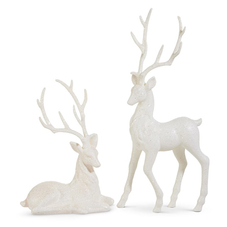 21" White Glittered Deer