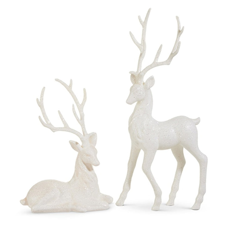21" White Glittered Deer