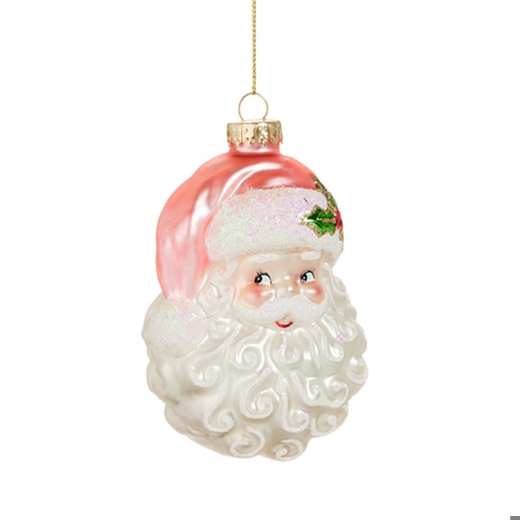 4 Pink Santa Head Ornament