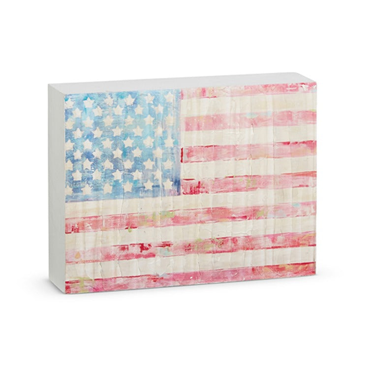 8 Faded American Flag Wood Block
