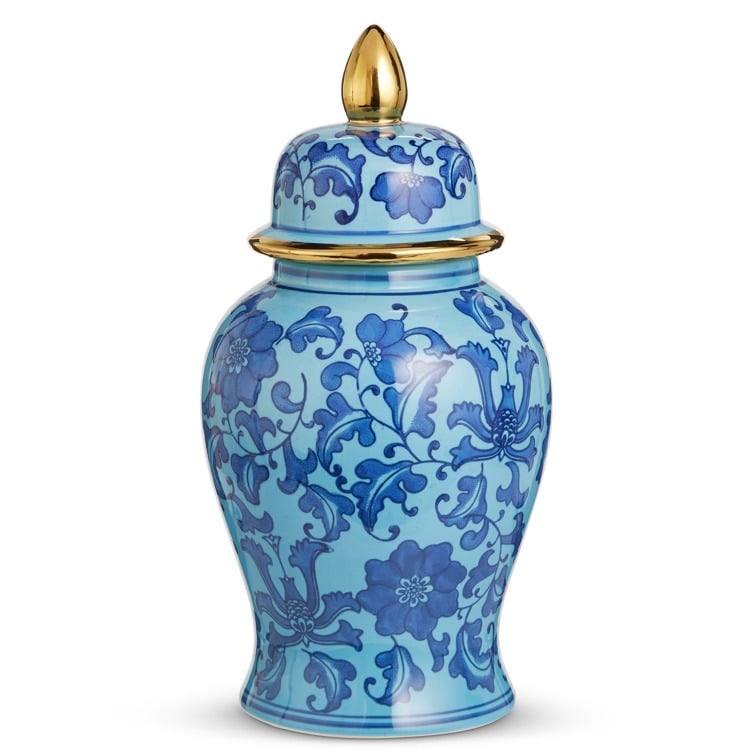 14.5 Dark Blue Floral Ginger Jar