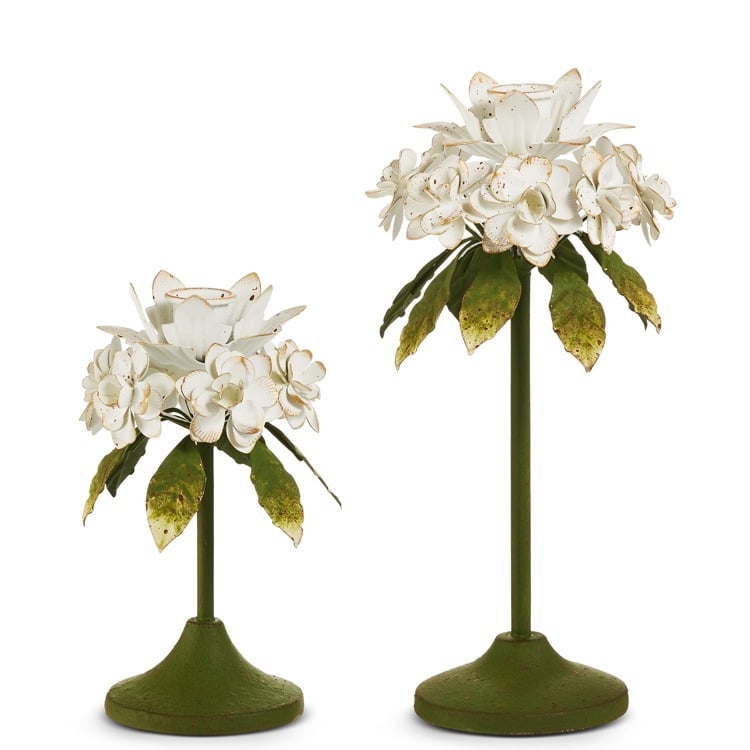 10.5 White Floral Candlesticks