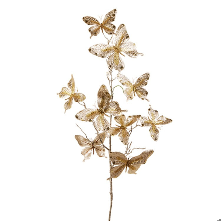 37" Glitter Gold Butterfly Spray