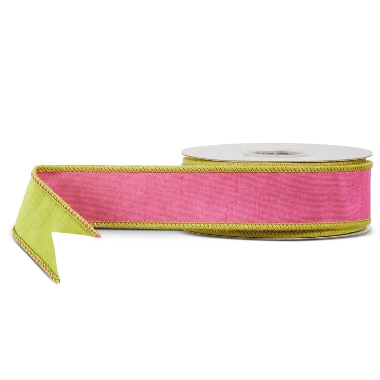 1.5 X 10 Yds Pink and Green Wired Ribbon
