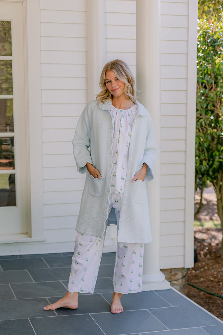 Quilted Button Front Robe - Blue