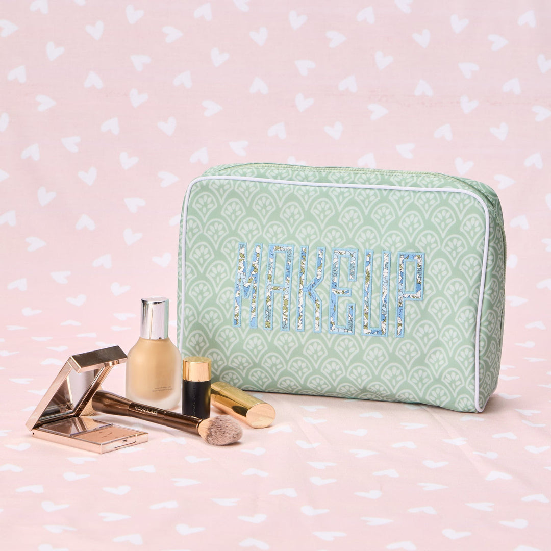 Green Block Print Medium Patterned Toiletry Bag