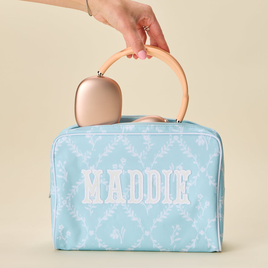 Blue Trellis Large Patterned Toiletry Bag