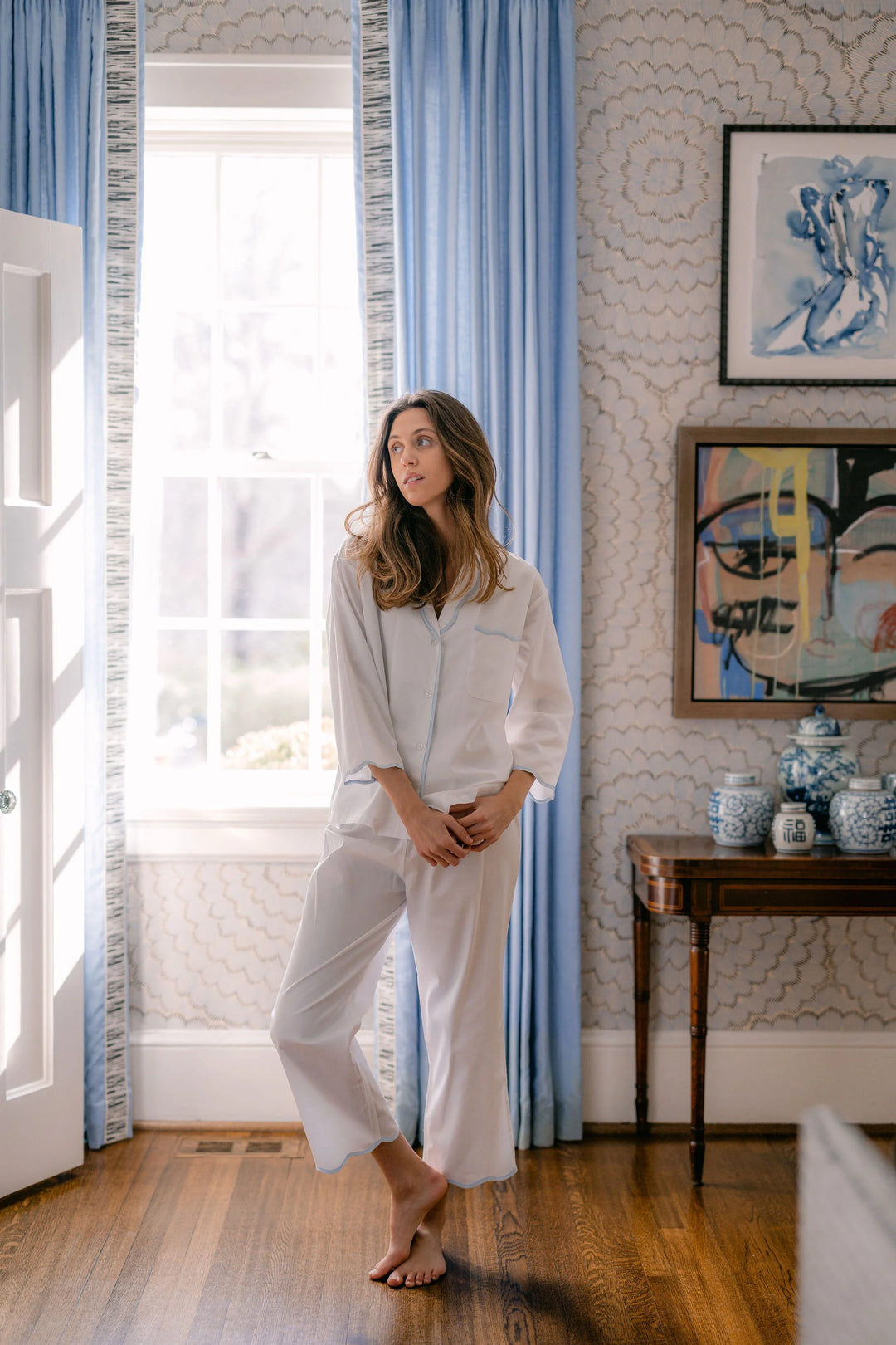 Vandy Scalloped Pajama Set - Blue
