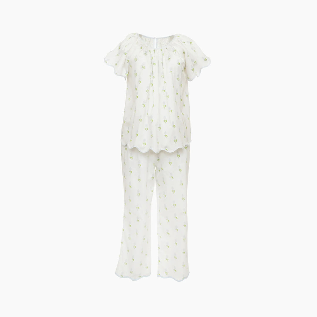Vandy Scalloped Short Sleeve Pajama Set - Blue
