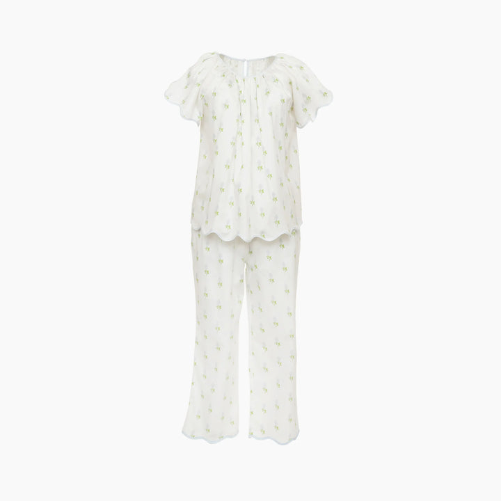 Vandy Scalloped Short Sleeve Pajama Set - Blue