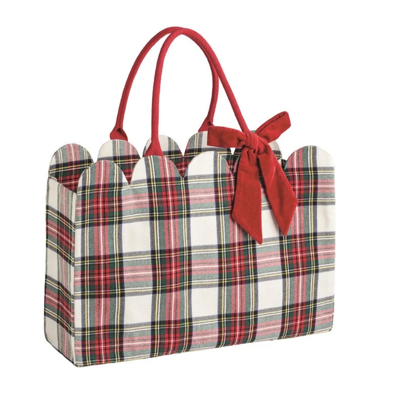 White Tartan Scallop Tote