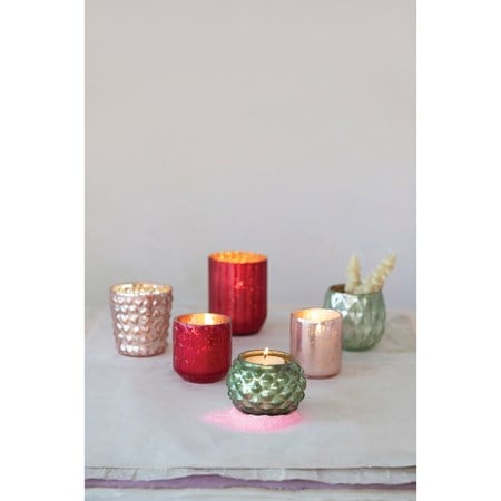 Christmas Mercury Glass Candle Holders, Set of 6