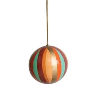 Hand-Painted Paper Mache Ball Ornament