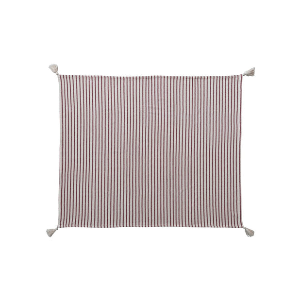 Red and Cream Striped Cotton Throw with Tassels