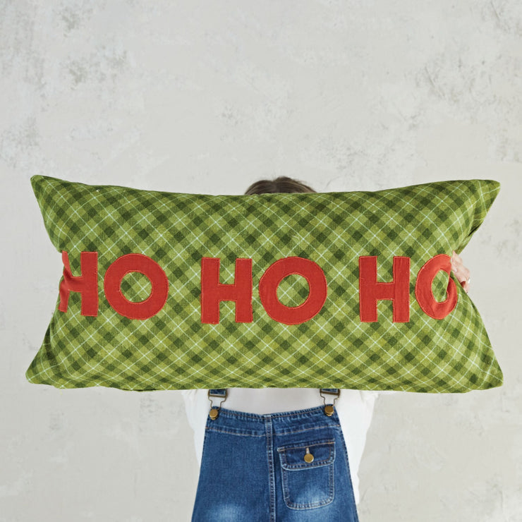 Green Plaid Ho Ho Ho Pillow