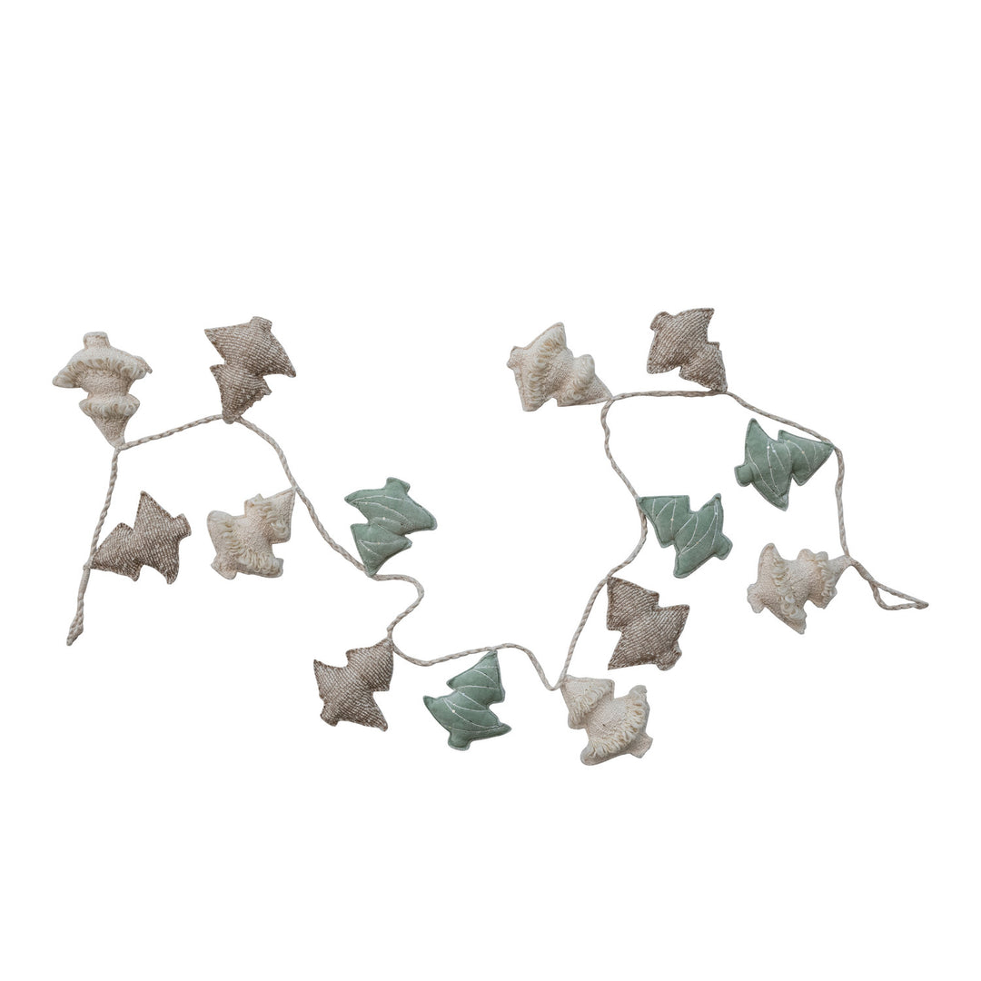 Woven &amp; Jute Tree Garland with Embroidery, Sequins &amp; Cord