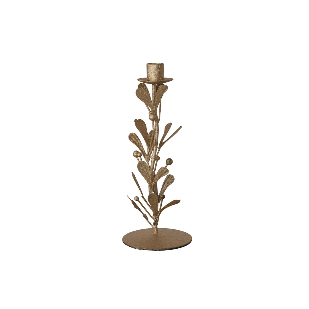 Metal Leaves &amp; Berries Taper Candle Holder