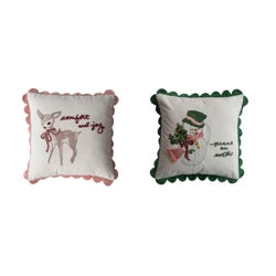 20" Square Cotton &amp; Linen Pillow with Saying &amp; Scalloped Flange, 2 Styles ©
