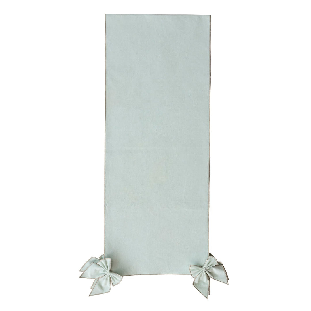 Cotton &amp; Linen Table Runner with Detachable Bows &amp; Metallic Silver Thread Stitched Edges