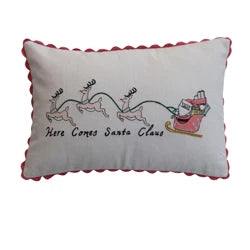 Cotton Slub Lumbar Pillow with Embroidery, Ric Rac Trim &amp; Velvet Back ©