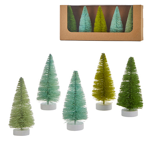 Boxed Green Bottle Brush Trees Set